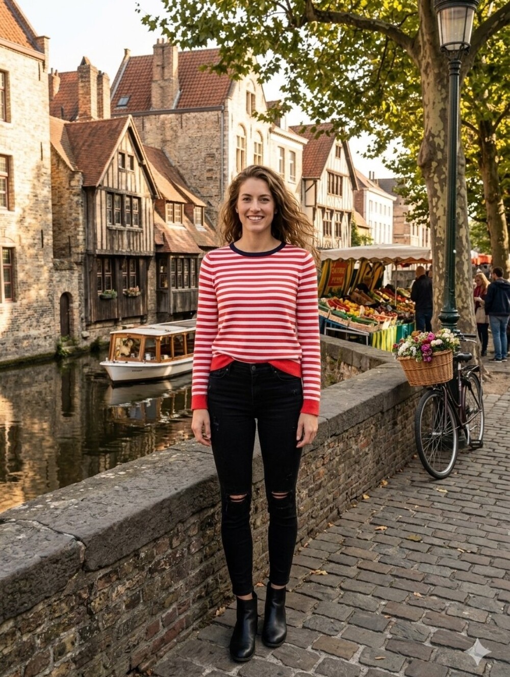 J.Crew Nautical Red White Stripe Long Sleeve Top Size Large